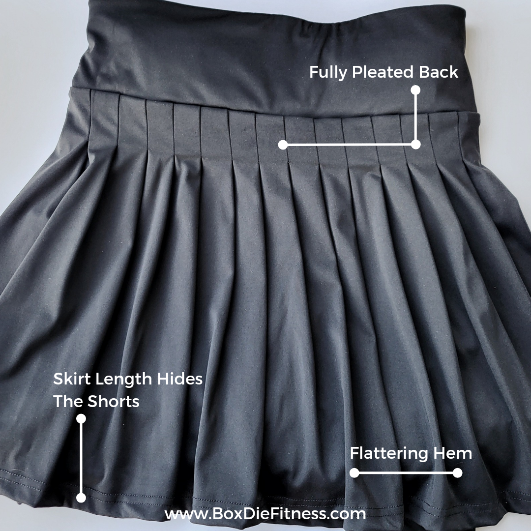 PLEATED BACK WORKOUT SKIRT WITH SHORTS AND POCKETS